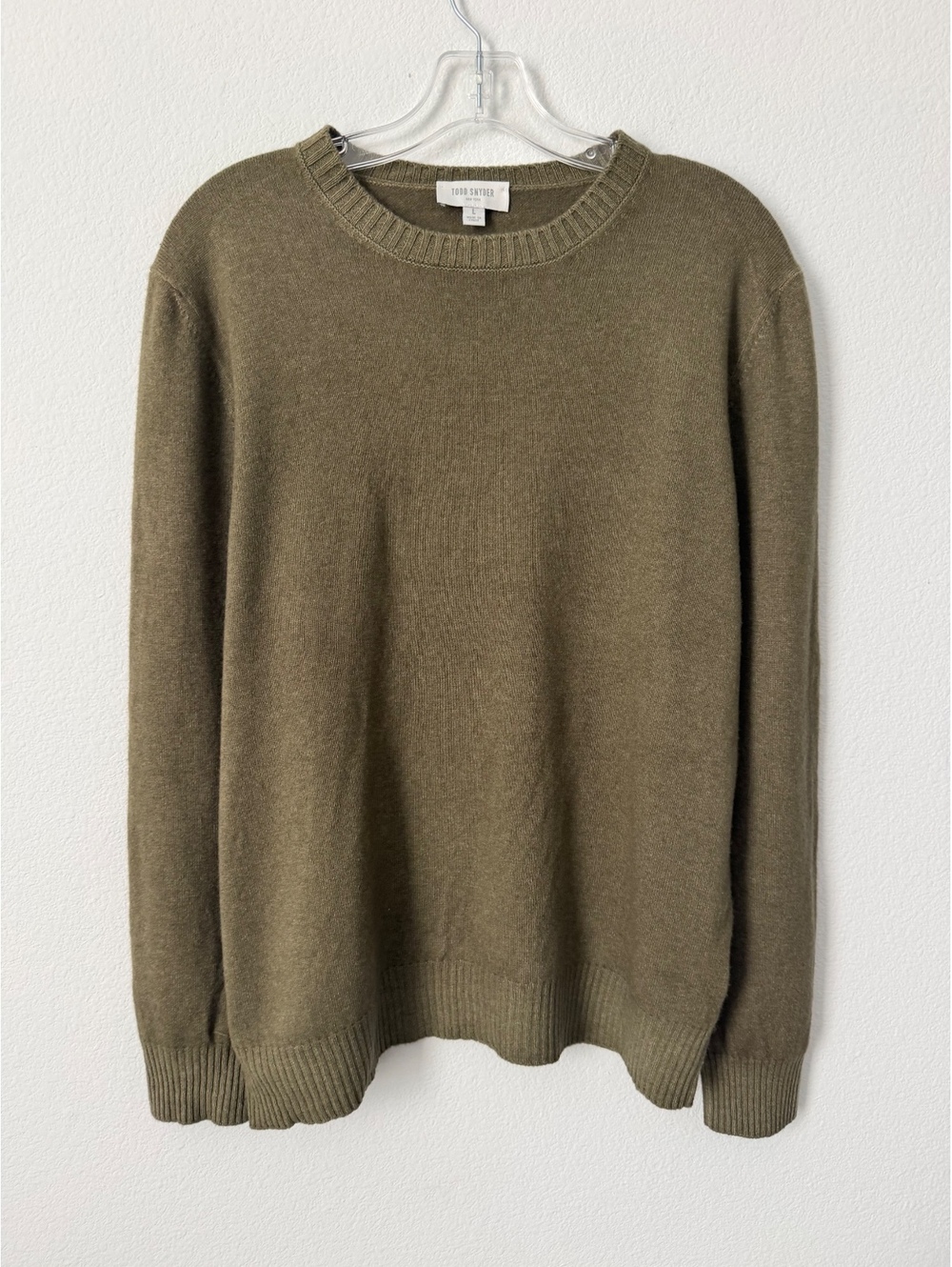 Todd Snyder Long Sleeve Crew Neck Olive Green Wool Blend Pullover Sweater Size L